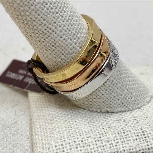 Henri Bendel Pave Bold Stack Rings -- Silver, Gold, Rose Gold Trio - NWT Sz 10 - Picture 2 of 6